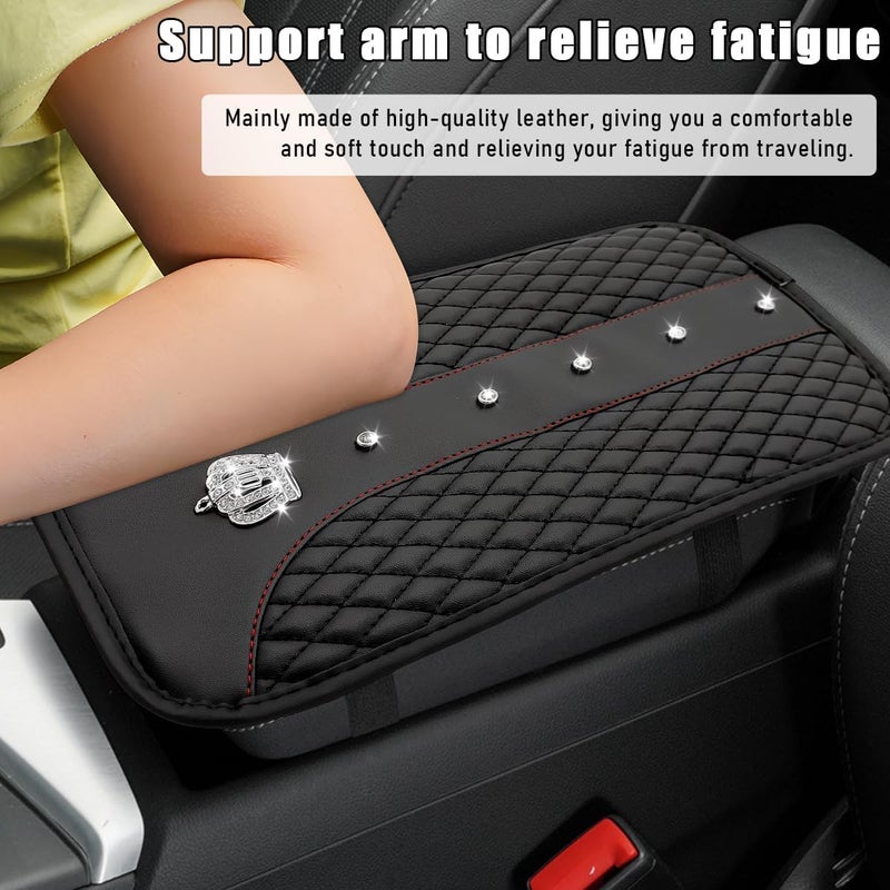 Yourkar Bling Crown Car Center Console Mats, Anti-Slip and Waterproof Crystal Car Armrest Pad Protector, Universal Rustproof Armrest Decor Cushion for Cars & SUVs, Car Accessories (Black) - Image 5